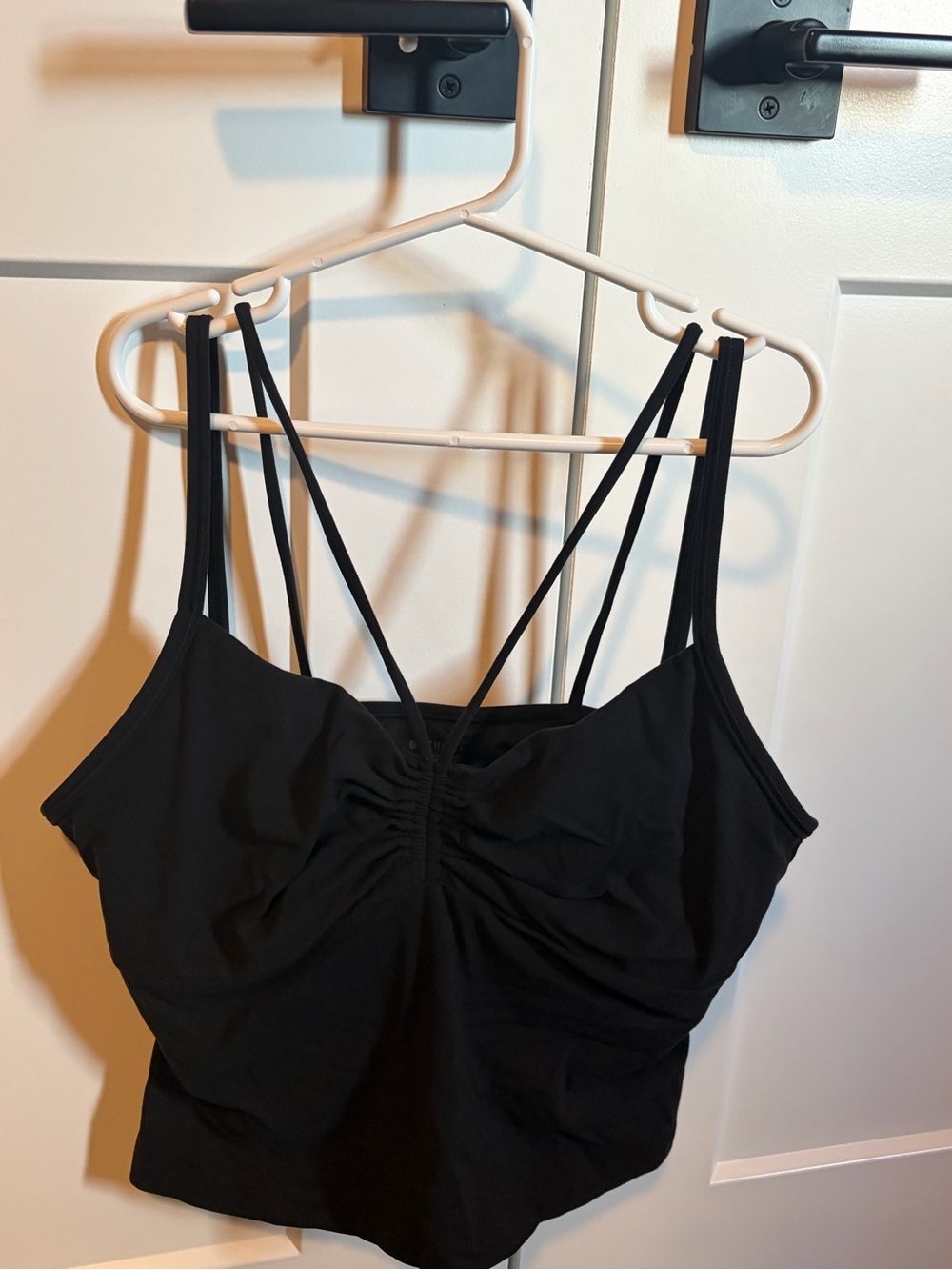 Athleta Black Strappy Bandeau Tank with Ruched Front